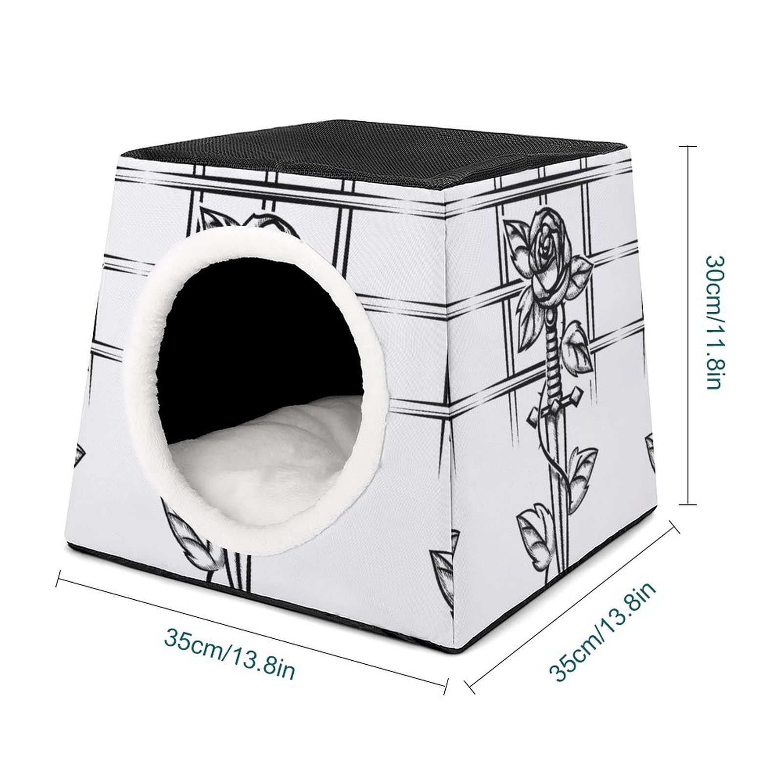 Three-Purpose Cat House Cat Bed Cat Sofa Printed Cat Cube Indoor Outdoor Kitty Shelter Dagger Rose