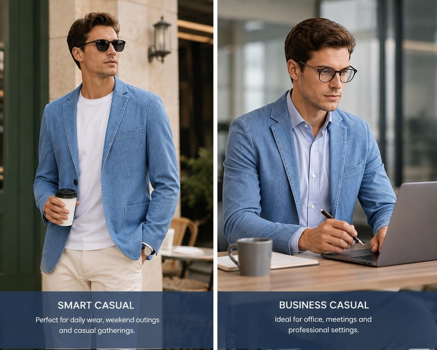 Blazer da Uomo in Denim Sfoderato Leggero Casual Sportivo Taglie dalla M alla 6XL Blazer da Uomo Taglie Forti Giacca Estiva con Due Bottoni Ideale per Viaggi Ufficio E Uso Quotidiano.