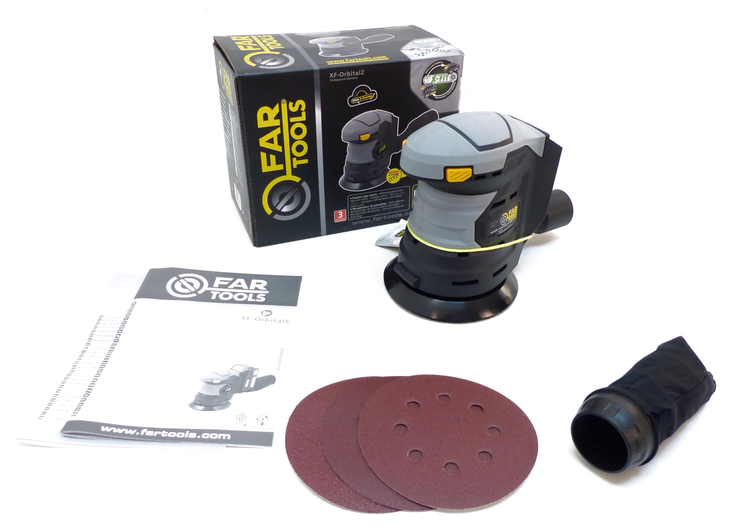 Fartools XF-ORBITAL2 Levigatrice orbitale senza fili 18 V pattino Ø150 mm autoaggrippante, 10000 giri/min, presa "1 o 2 mani". Venduta senza batteria
