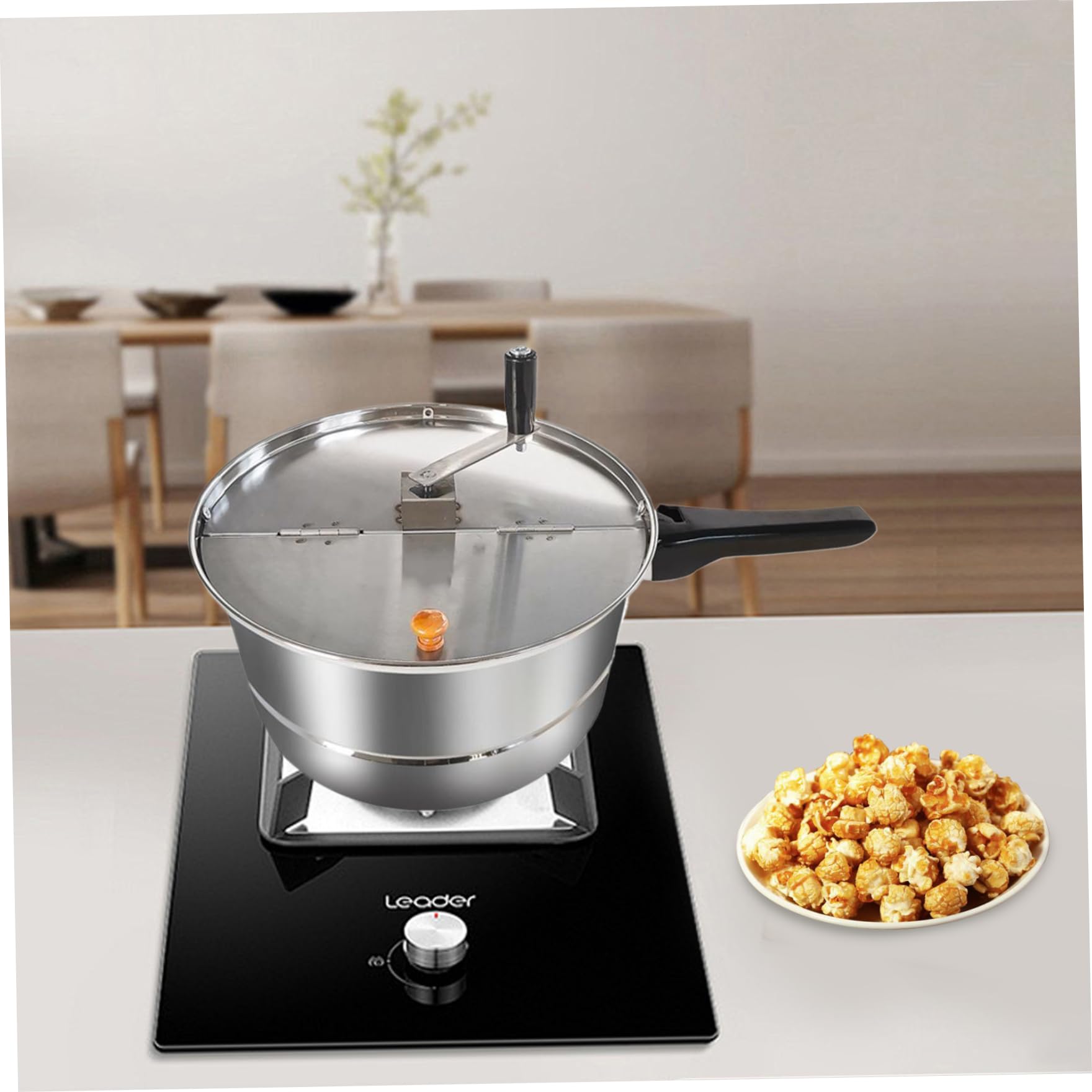 Maker del fabricante de palomitas de palomitas de palomitas de palomitas de palomitas de palomitas, fabricante de palomitas de palomitas de maíz de acero inoxidable antiadherente, mango y tapa de gom