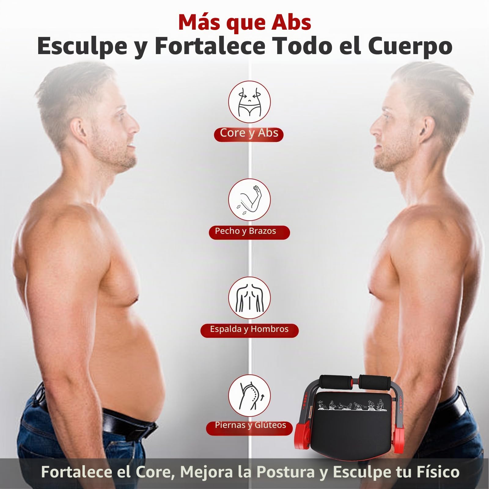 Máquina Abdominales en casa, Banco Abdominales Plegable, Máquina Multifuncional 21 en 1 para Gimnasio en Casa, con Cuerdas de Resistencia, Guantes, para Hogar, Oficina, para Piernas, Brazos y Core