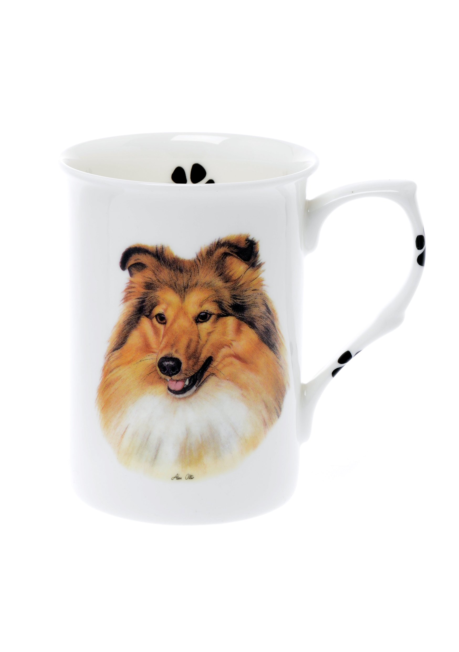 (BB49) SINGLE BONE CHINA BEAKER/ MUG/CUP ROUGH COLLIE Sheltie dog KIRSTY JAYNE CHINA