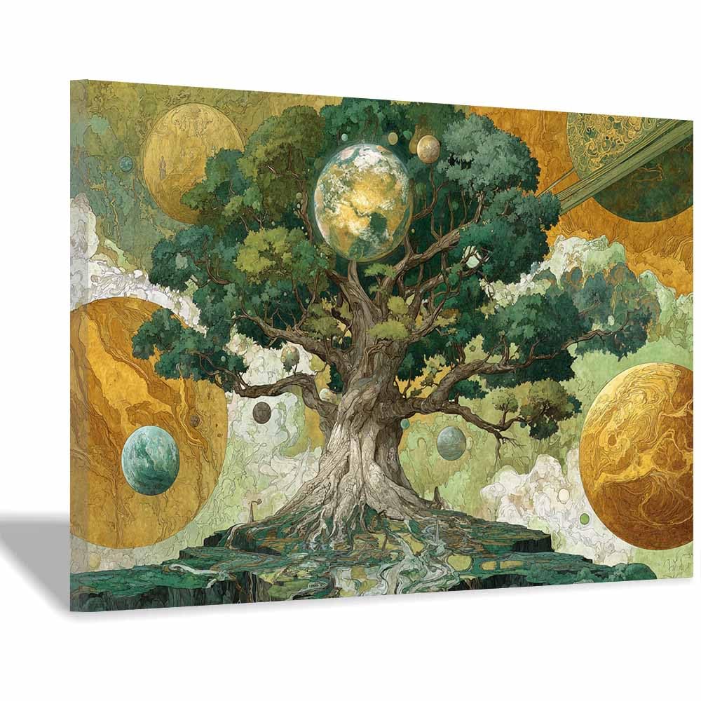 ZAMAEIU Tree of life wall art Star-borne tree abstract canvas wall, For Bathroom, Living Room, Bedroom, Office.Gift for Home Decor(green)-70x100cm Framed