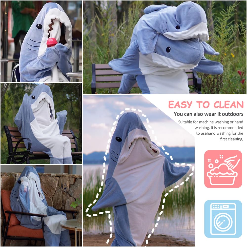 Couverture Requin Avec Manches Zinueen - Flanelle Chaude, Capuche - Pour Adultes Et Ados