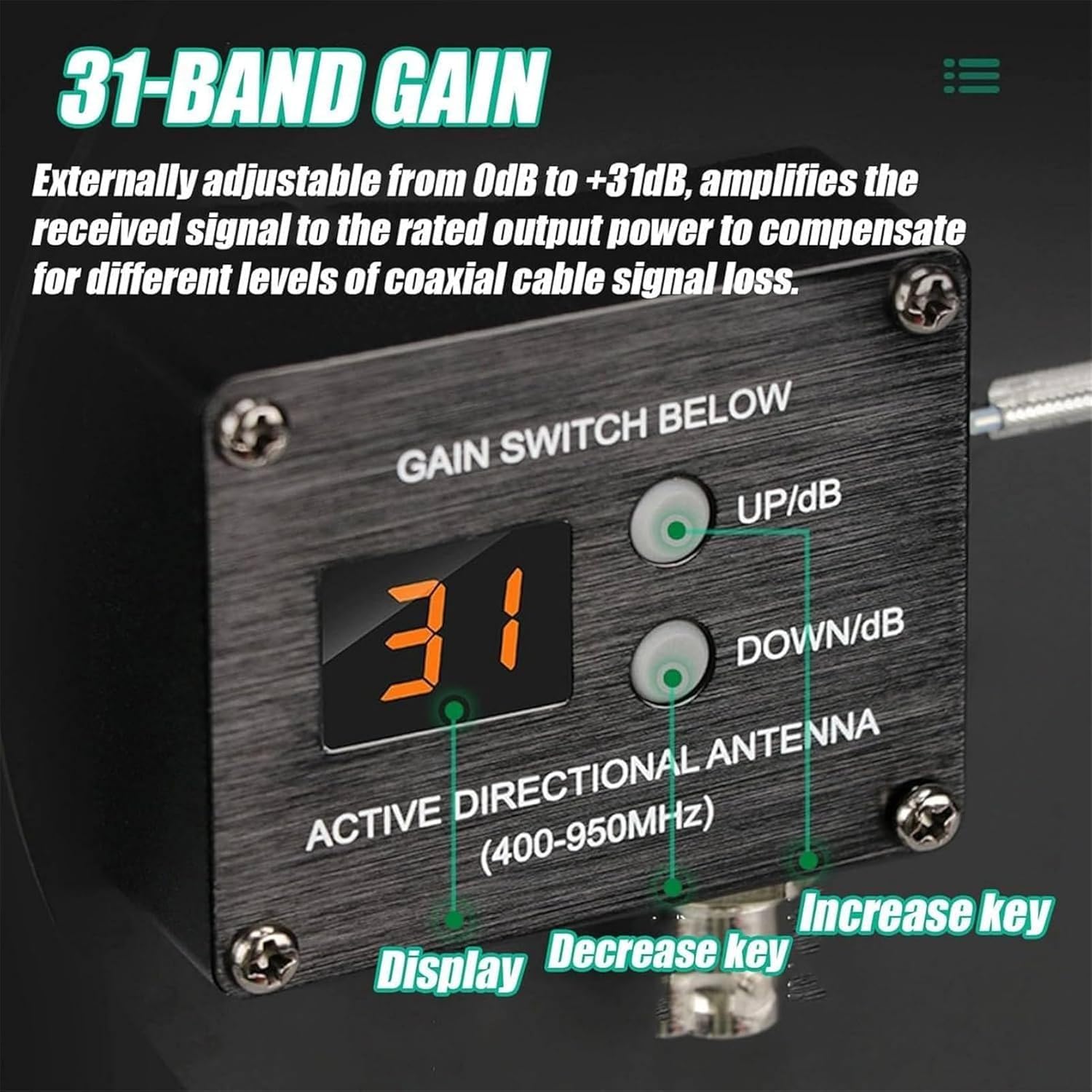 Amplificatore di segnale microfono wireless, antenna direzionale attiva, 8 uscite + 2 porte a cascata, gamma di frequenza 400-950 MHz, copre una distanza di segnale di 1000 m
