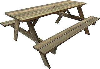 BrackenStyle Tiptree 8 Seat 180cm Wooden Picnic Table with Bench - Outdoor Dining for Picnic, Camping, Patio, BBQ - 1.8M Length - Dip Treated Pine Wood