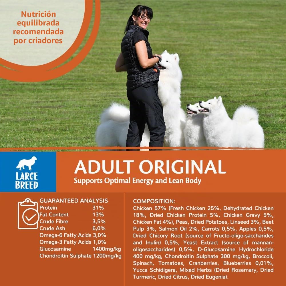 Wellness CORE Large Breed Original - Comida Seca para Perros Adultos de Razas Grandes, Pollo de 10 kg, sin azúcar añadido, sin Cereales, con Alto Contenido de Carne