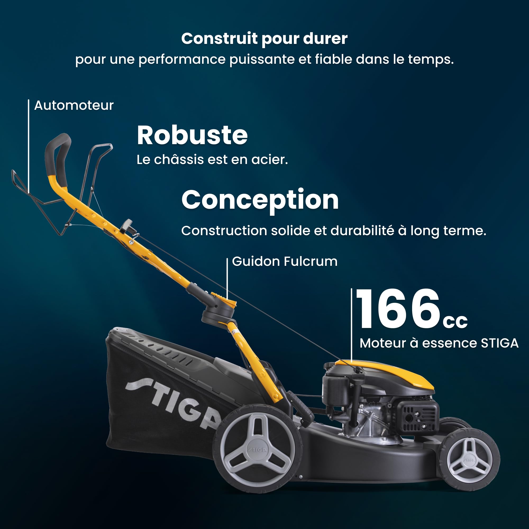 STIGA Combi 553 S Tondeuse à Gazon tractée - Moteur 166cc, Largeur de Coupe 51cm, bac de ramassage 60L, système de Coupe 3 en 1, Gris