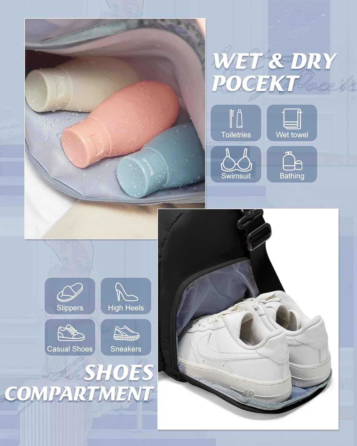 Gym Bag Womens,Travel Duffel Carry on Bag Sport Tote Bag Weekend Overnight Bag - Image 3