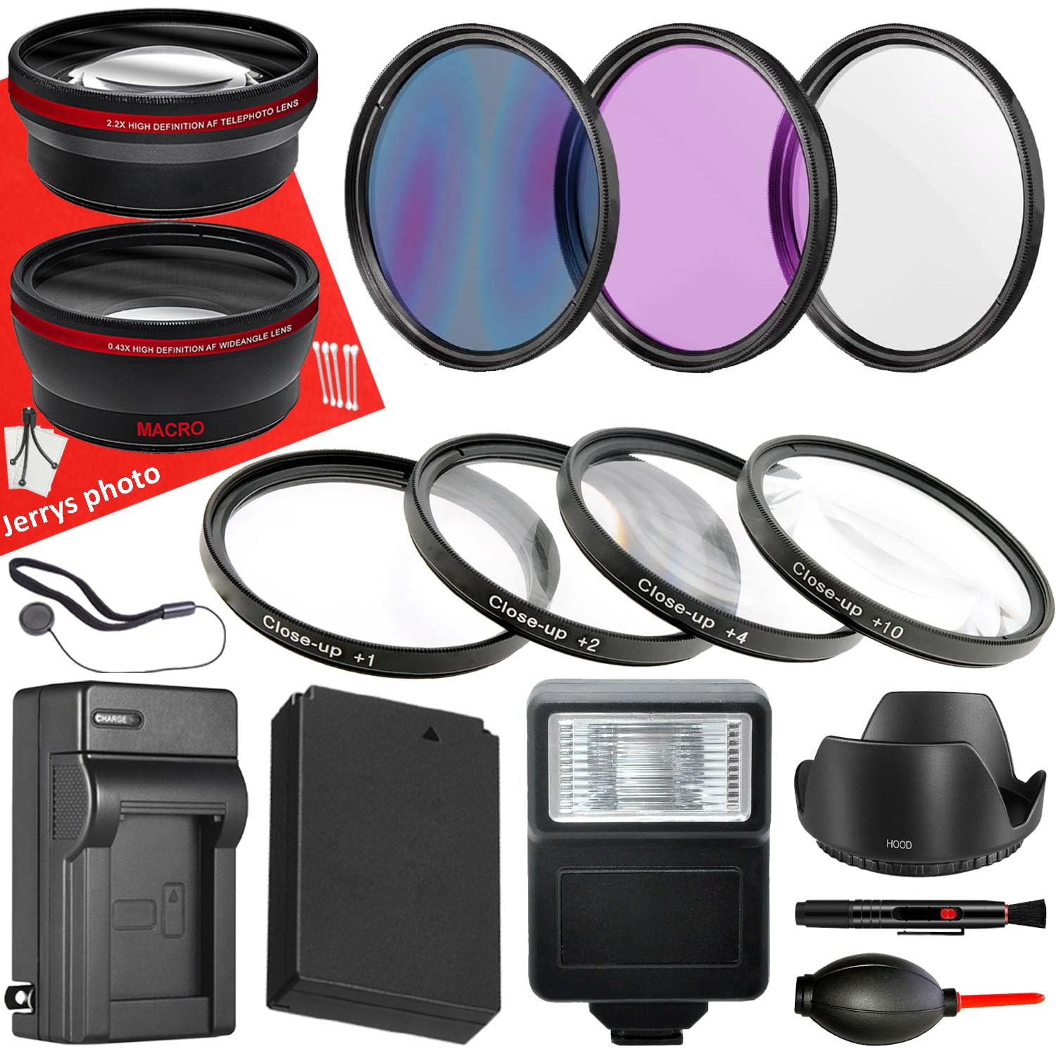 58mm Accessory Bundle for Canon EOS Rebel T7, T6, T5, T3, T100, 4000D, 2000D, 1500D + Wide Angle and Telephoto Lens + Battery + Battery Charger +