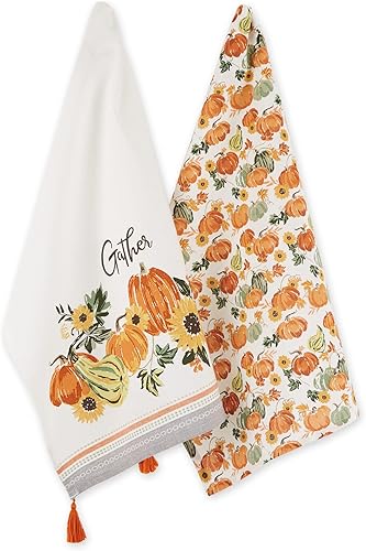 DII Juego de toallas de cocina decorativas de Acción de Gracias de algodón absorbente, juego de toallas de cocina, 18 x 28 pulgadas, color dorado, 2