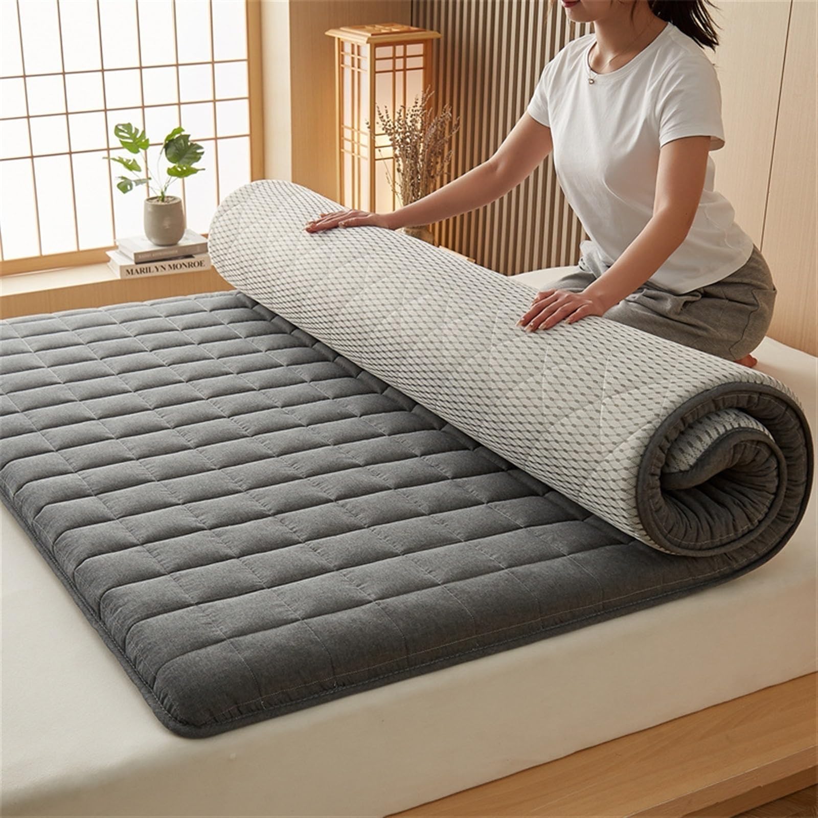Colchón de Piso Grueso Colchón portátil Plegable Suave Futones japoneses Individuales Dobles, Colchoneta Enrollable de Tatami japonés Colchón Plegable (Color : Style1, Size : Single(90x200*5cm))