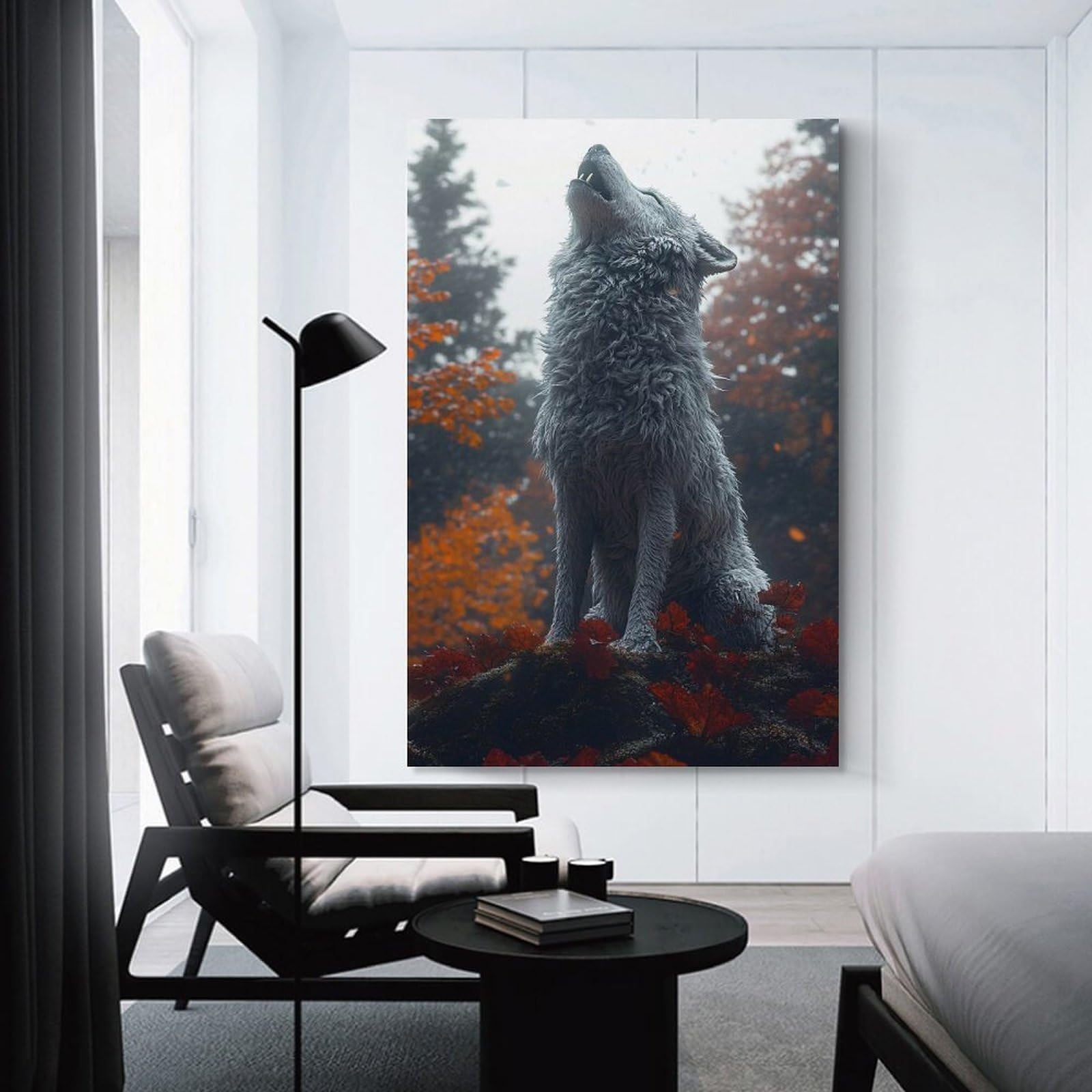 Junmoney Unframe-Style-5 Howling Wolf In Autumn Forest Decorative Wall Artwork 16X24inch(40X60cm), For Corridors, Hallways Or Apartment Entries, Home Artwork For First Impressions