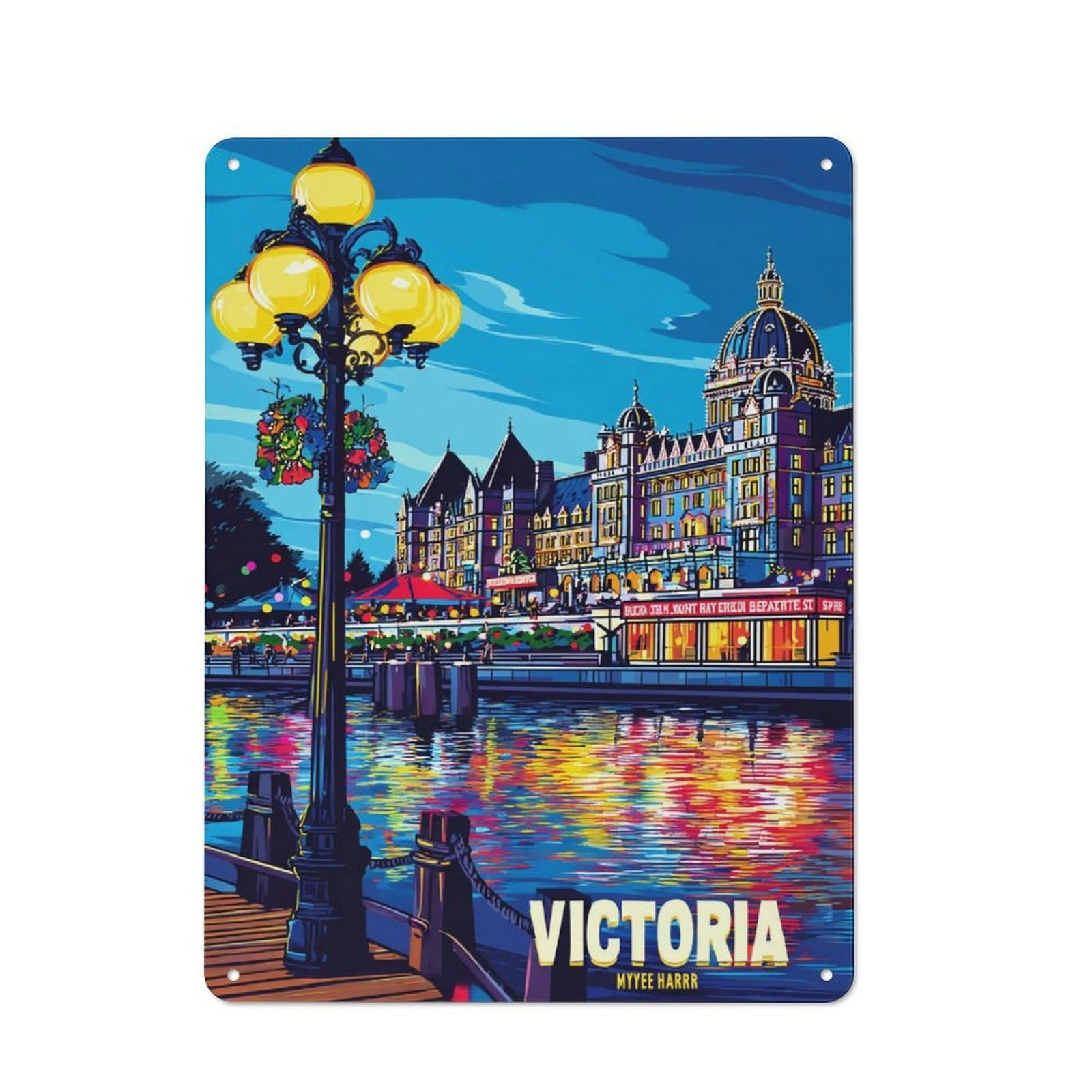 Junmoney Victoria's Vibrant Waterfront Evening Retro Metal Plaque 40X30cm For Guest Room Or Hallway, Housewarming Present For People Styling Guest Room And Hallway