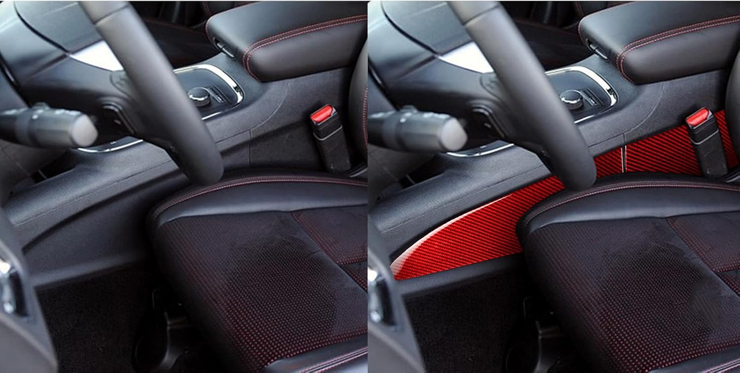 Real Soft Carbon Fiber Car Center Console Gear Shift Transmission Side Lower Panel Anti-Scratch Cover Premium Sticker Compatible with Dodge Durango 2014-2020 Auto Interior Accessories red 4pcs