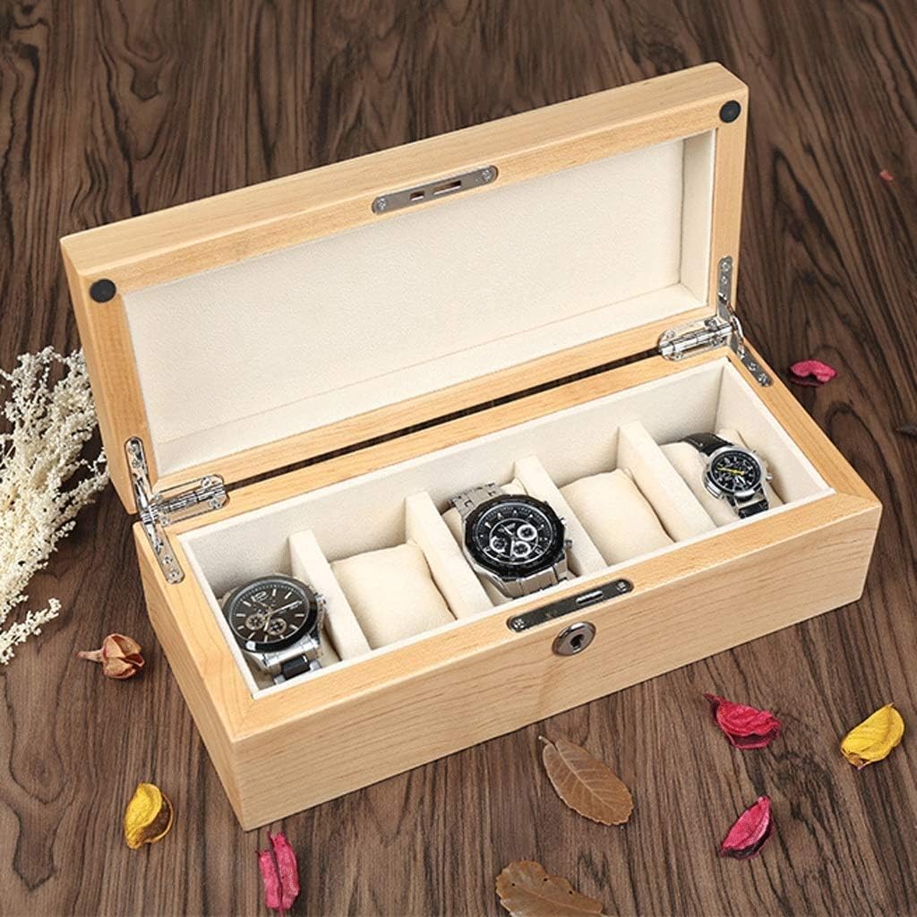 Watch box-Watch Case for Men 5 Slot with Top Solid Wood Watch Storage Organizer Display Box, Best Present for Birthday, Wedding,New Year (Color : E), -7707