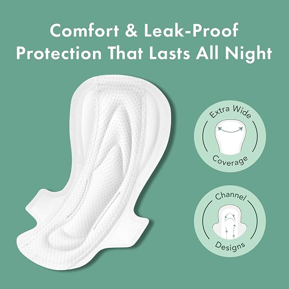 Rael Pads for Women, Organic Cotton Cover - Period Pads with Wings, Feminine Care, Sanitary Napkins, Ultimate Absorbency, Postpartum, Unscented, Ultra Thin (Extra Long Overnight, 12 Count)