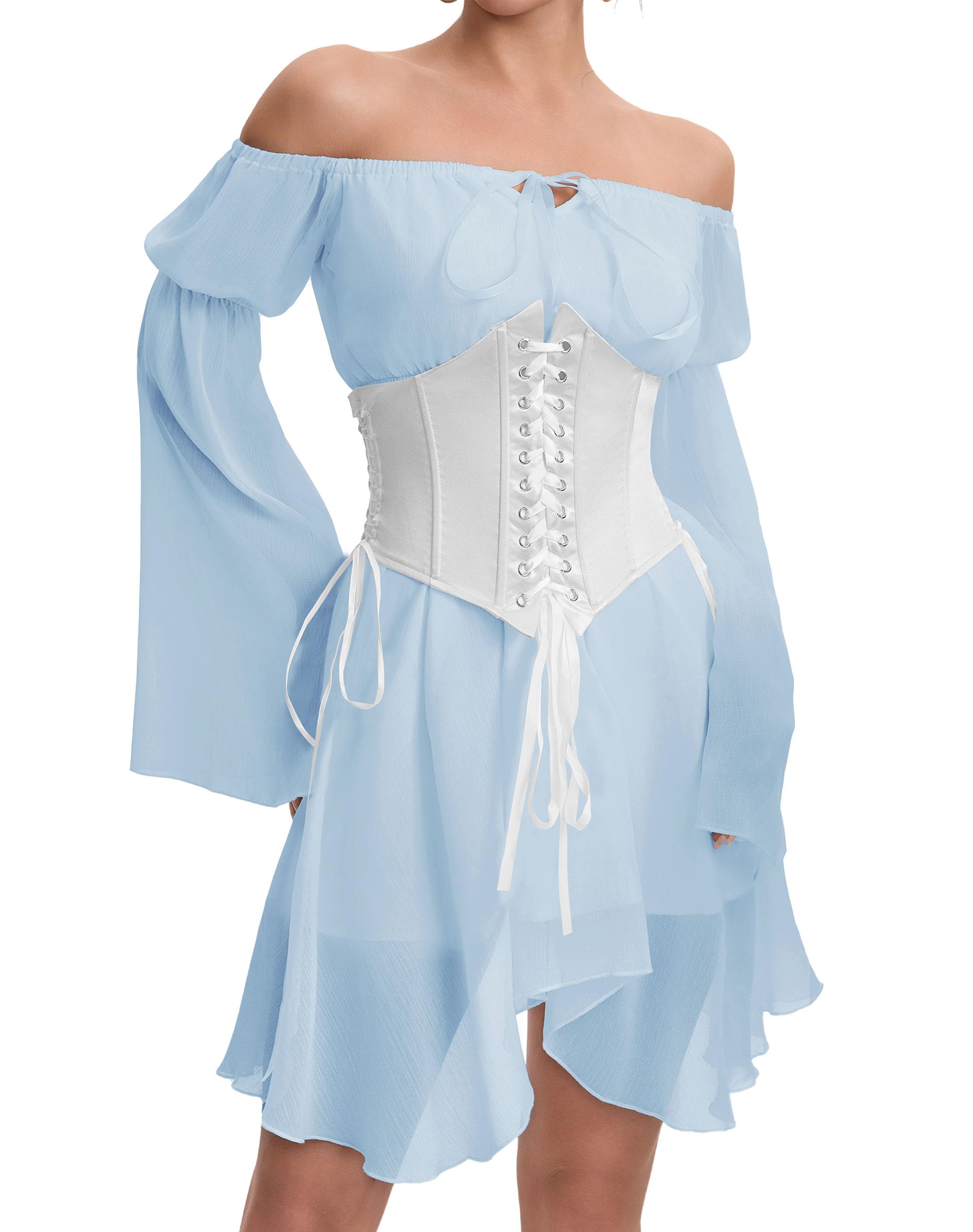 ETATNG Womens Two Piece Corset Dress Off Shoulder Bell Sleeve Summer Party Lace Up Bustier Dress