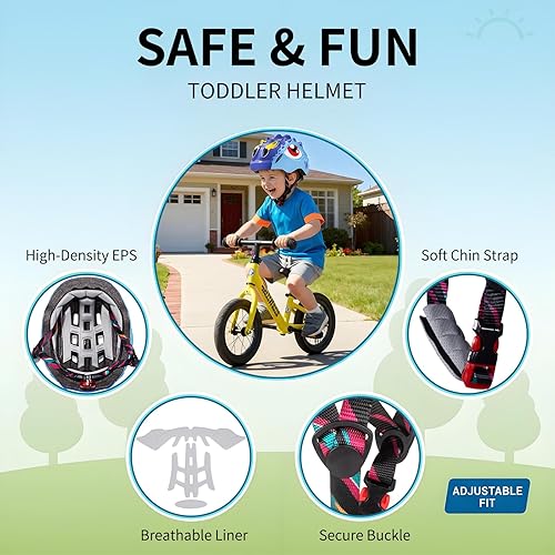 Miniatura 8 de KINGBIKE Casco de bicicleta para niños pequeños con luz LED Colrfull, ajustable y multideportivo para bicicleta, patinaje, apto para 17.7-18.9 in de