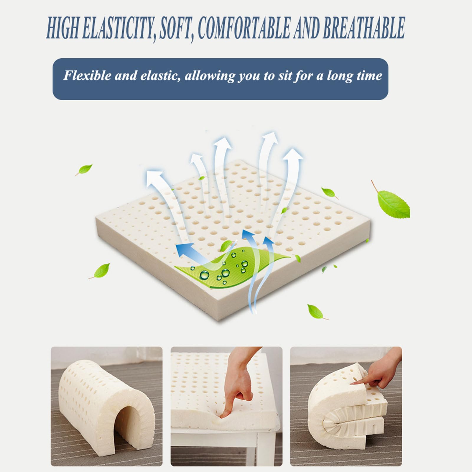 Cojín de asiento de látex natural para silla de oficina, coche y sofá, diseño ergonómico antideslizante que se adapta a la mayoría de sillas (45 x 45 x 10 cm), perfecto para mayor comodidad durante