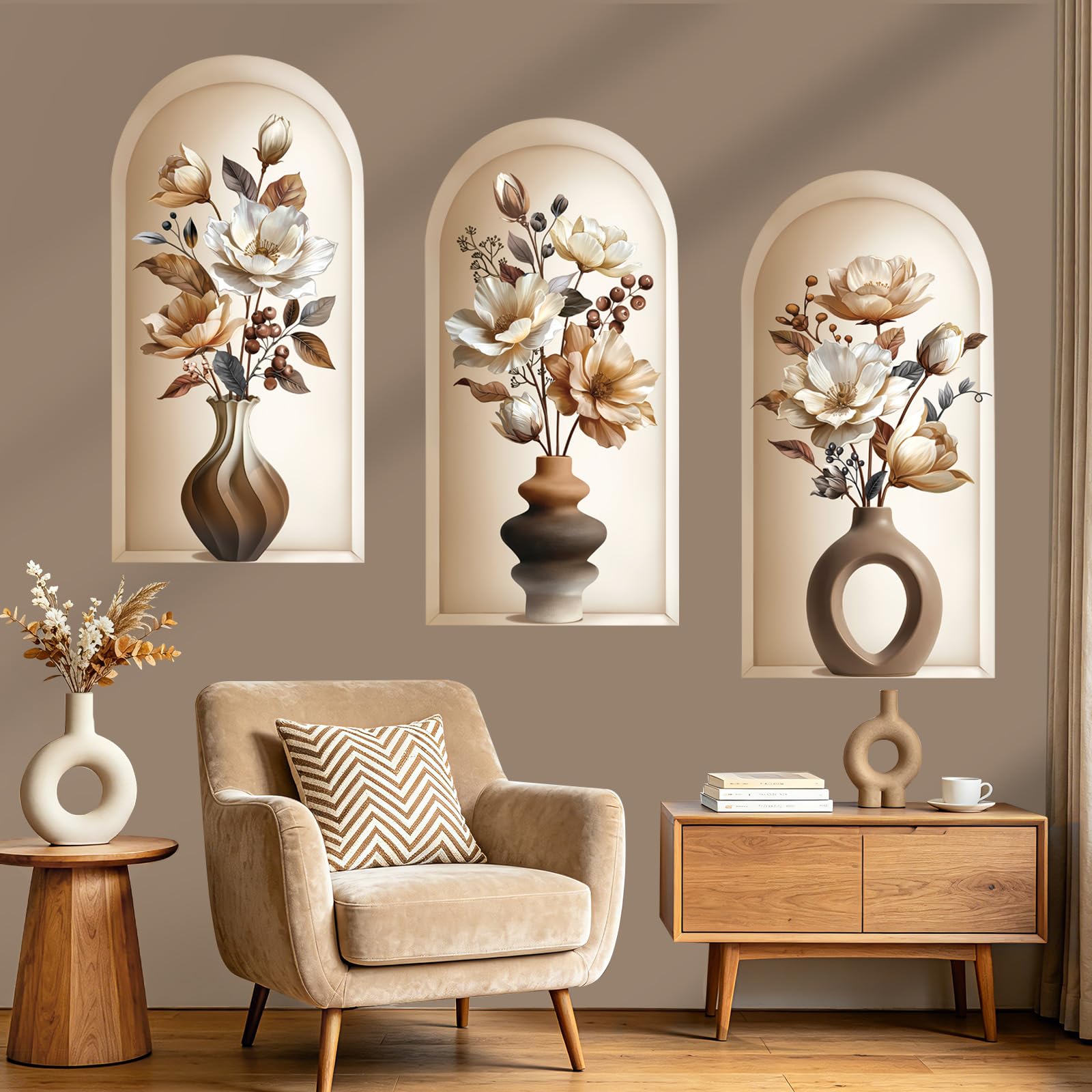wondever 3D Vase Flower Plants Wall Stickers Boho Floral Peel and Stick Wall Art Decals for Living Room Bedroom Sofa Background