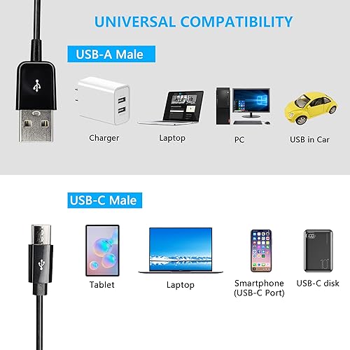 Miniatura 3 de CERRXIAN Cable de carga divisor USB tipo C, cable de carga múltiple 3 en 1 de 1 pies, USB A a 3 USB tipo C Y Splitter Data Snyc cable (1.0 ft-3 USB