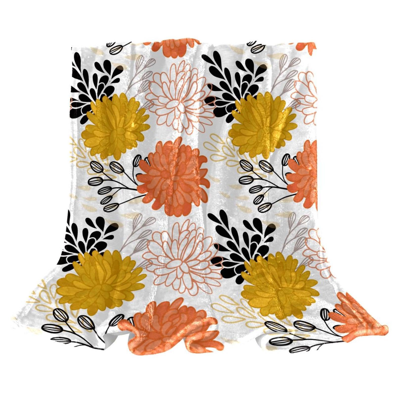 Couverture polaire microfibre contre le froid, jeté de canapé chaud fleurs jaunes
