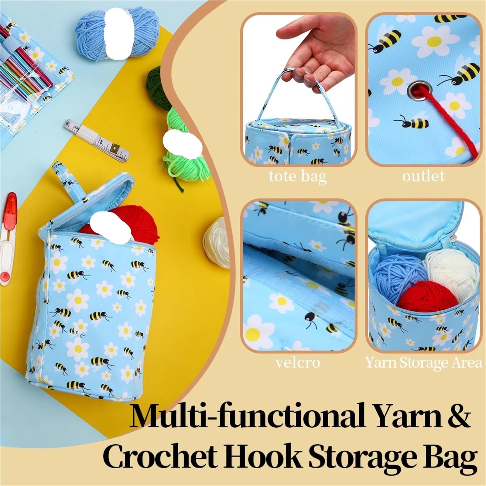 projekttasche für strickzeug Empty Portable Knitted Wool Bags Small Yarn Storage Bag Foldable Cerchet Hooks for Sewing Tools Accessories für Wolle und Strickzubehör(Empty Bag-B)