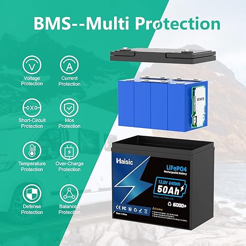 Miniatura 3 de Batería LiFePO4 de 12 V 50 Ah, batería de fosfato de hierro de litio de 12 voltios con BMS de 50 A, potencia de salida de batería de litio de ciclos