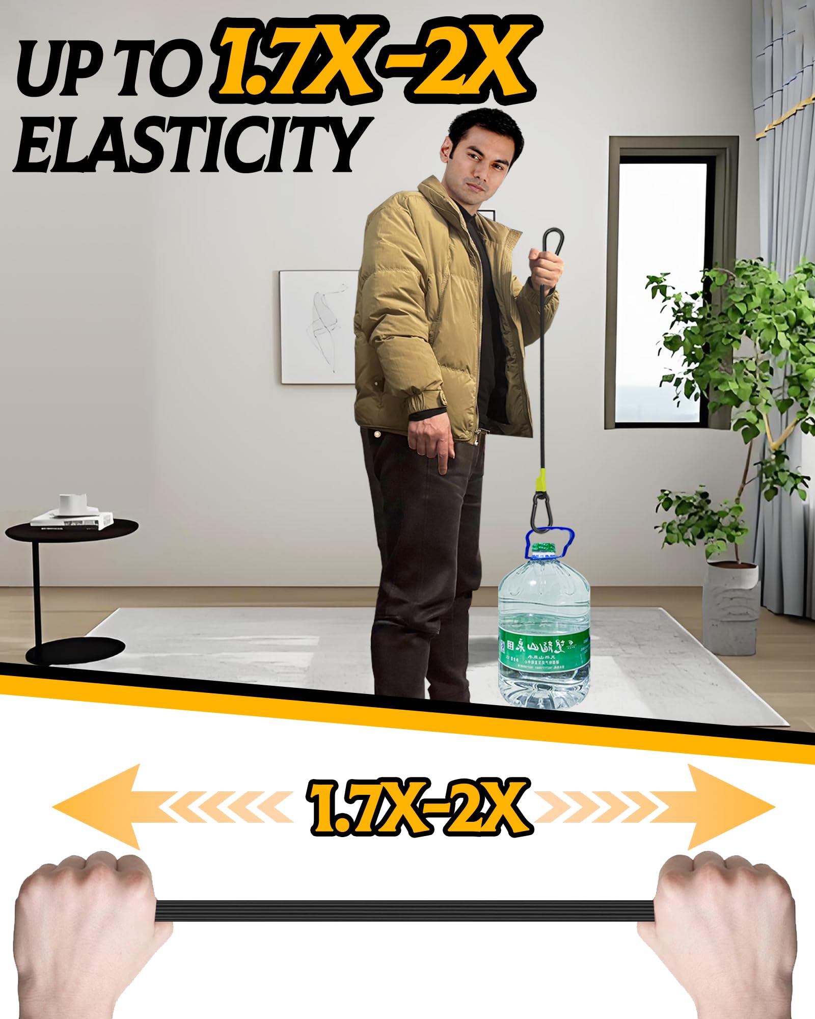 8 moschettoni elastici robusti da 61 cm per esterni con massima resistenza alla rottura di 86,2 kg, cinghie elastiche nero/giallo con ganci a moschettone migliorati per portapacchi