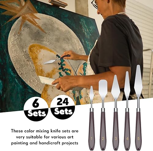 Miniatura 6 de Lanties Juego de 30 cuchillos de pintura de acero inoxidable, herramientas de pintura, espátula de pintura de metal flexible con mango de madera