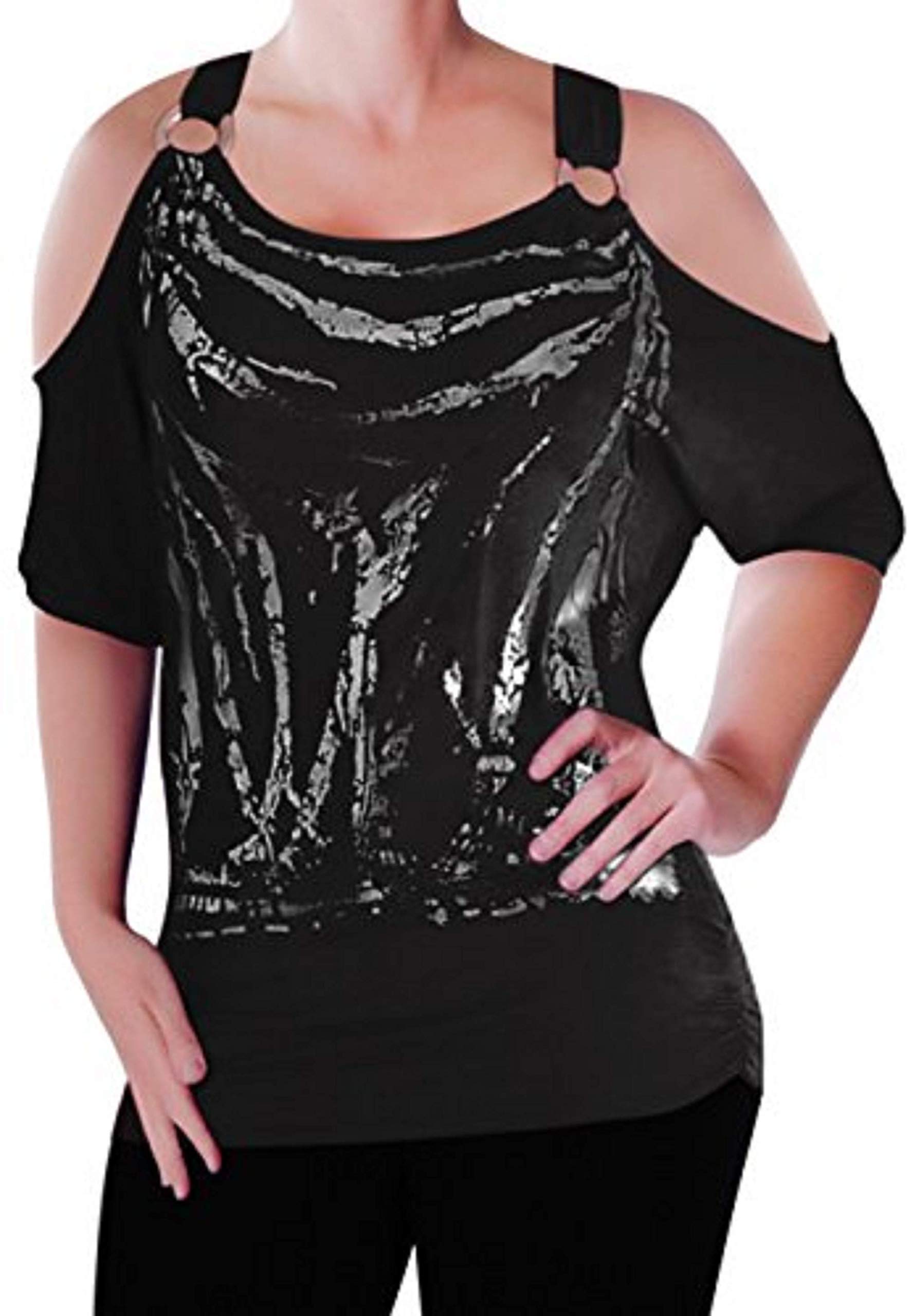 Eye Catch Women's Black Eyecatch Mona Off The Shoulder Cut Out Graphic Top S/M