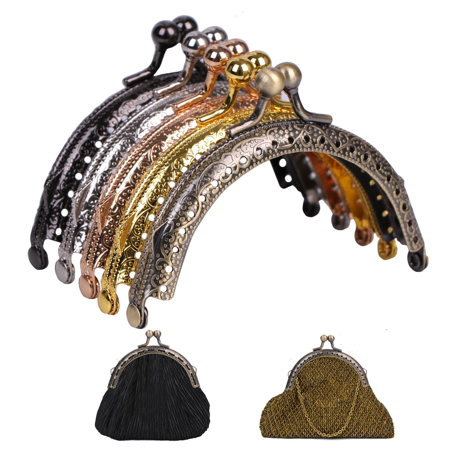 5 Color Purse Clasp Frame, Metal Purse Frame, Purse Clasps for Bag Making, Wallet Kiss Clasp Lock Retro Arch Coin Purse Frame, 3.3 Inches-image-4