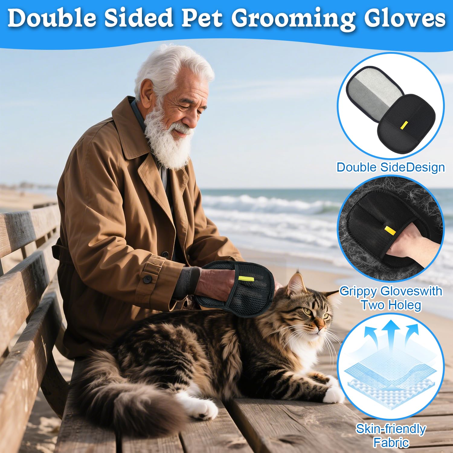 Pet Hair Remover Glove, Dog Cat Washing Gloves, Double Sided Pet Grooming, Versatile Grooming Tools - Image 2