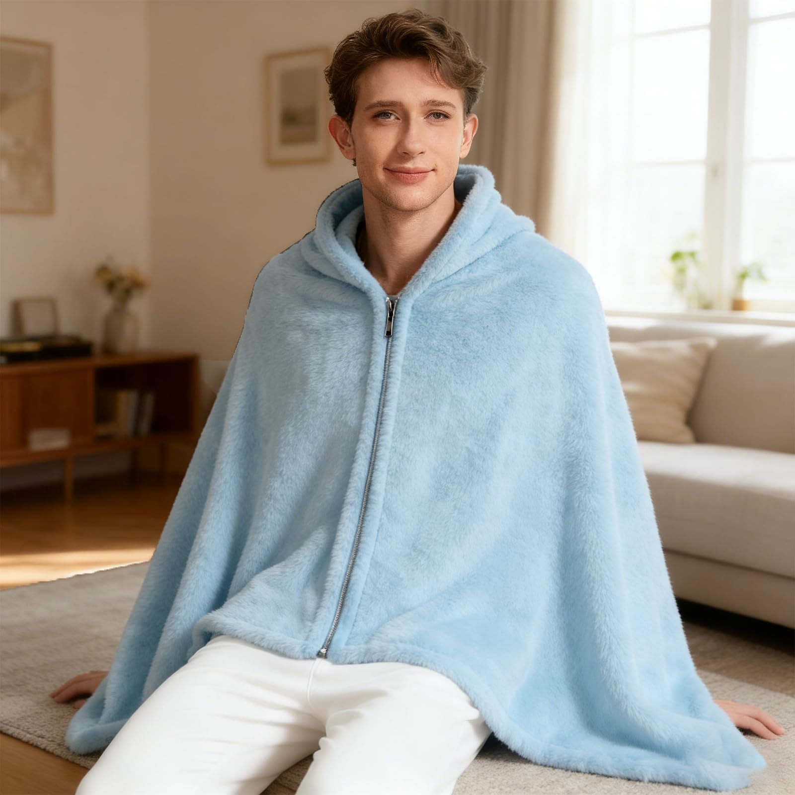 Poncho d'hiver pour femme - Cape en polaire épaisse avec fermeture éclair comme couverture douillette et veste de lit chaude pour le bureau, les voyages, le canapé