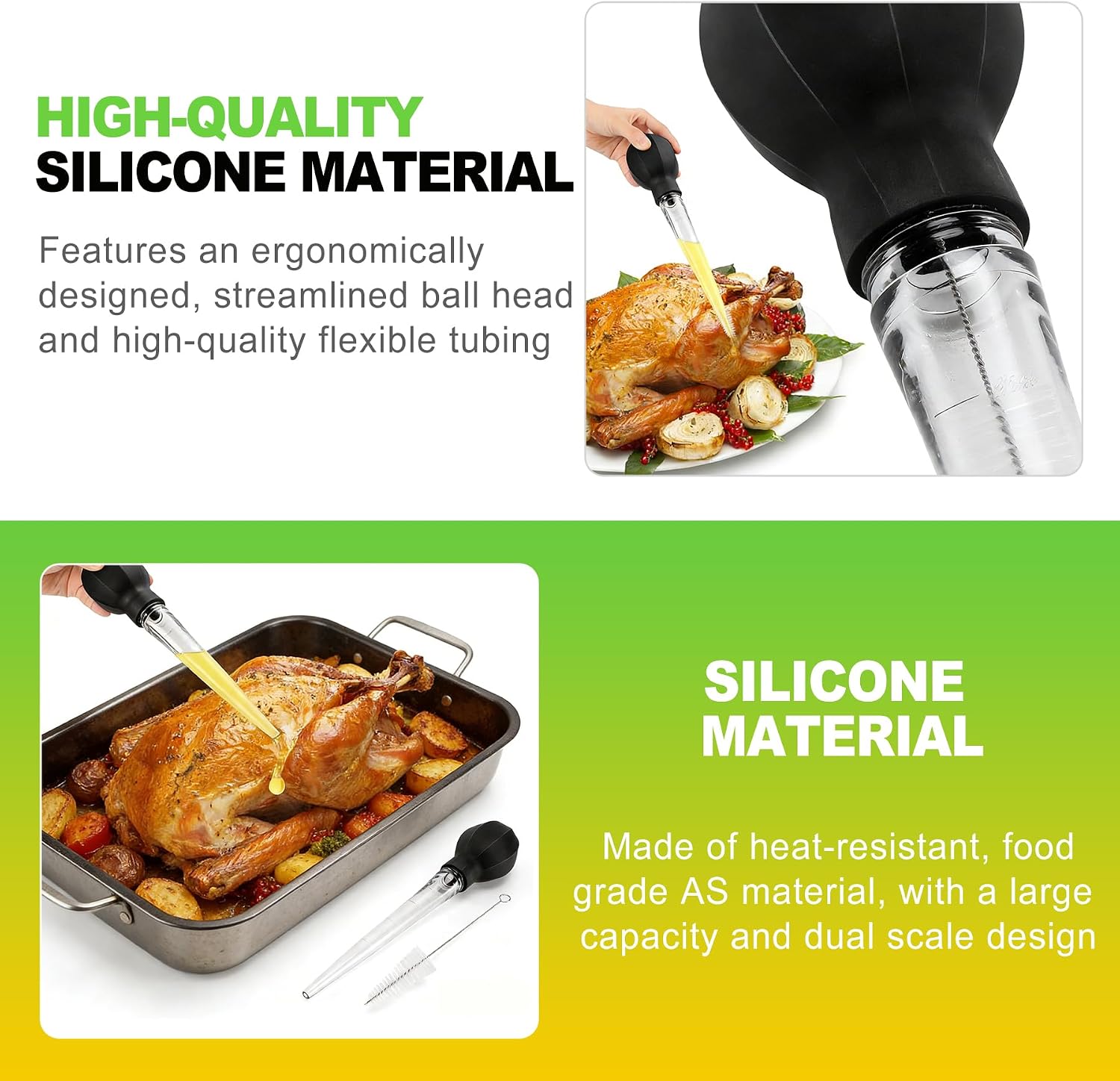2 pcs Large Turkey Baster with Powerful Bulb Baster Syringe for Cooking Roasting Meat Poultry Marinade Includes Cleaning Brush Easy to Use Easy Clean Dishwasher Safe Kitchen Tool