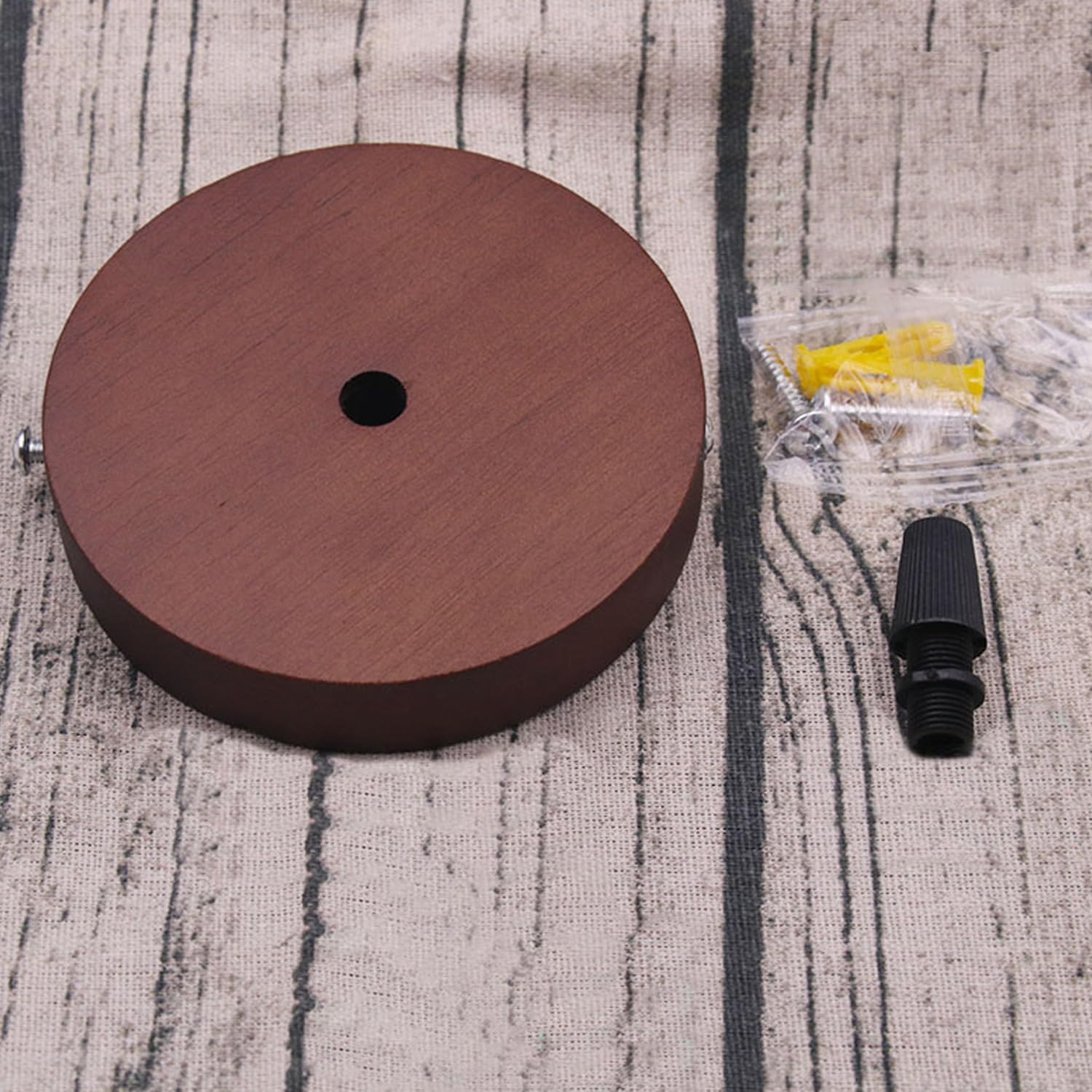 2 Pcs 3.9in Wooden Ceiling Canopy Kit with Hardware Retro Lamp Holder Base Antique Ceiling Plate Handmade Natural Wood Ceiling Plate Anti-Pull Buckle Two-Stage Cover Replacement Kit,Walnut