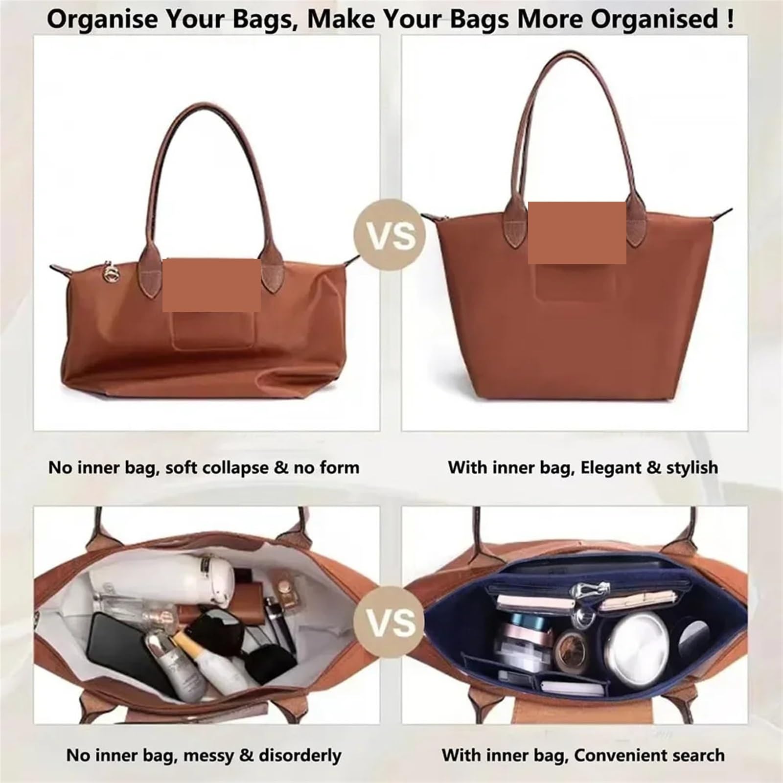 Innentasche Aus Filz 4 Stück Taschen-Organizer, große Mini-Größe, Tragetaschen, Aufbewahrungstasche, Liner-Taschen, Filz-Geldbörsen-Einsatz, Handtaschen-Liner-Taschen, Zubehör Zur Aufbewahrung(L(30x17