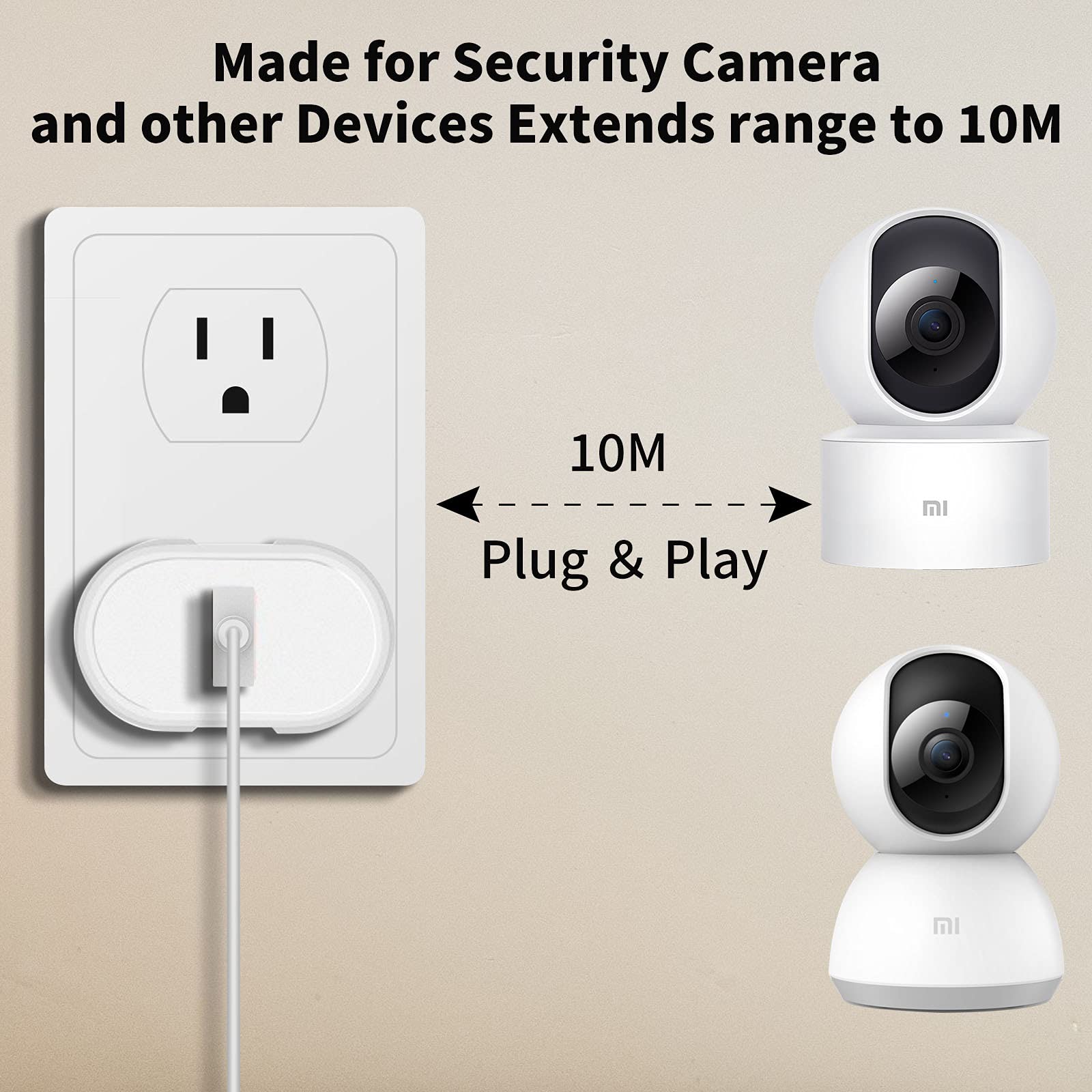 10M Cavo Micro USB per XIAOMI Camera 2K/Pro,per XIAOMI Mi 360° Camera(1080p),Cavi di Prolunga di Alimentazione Telecamere Sicurezza per XIAOMI Mi/YI/CloudCamera,Wyze/Nest/Arlo Q/Furbo Dog Cam,bianco