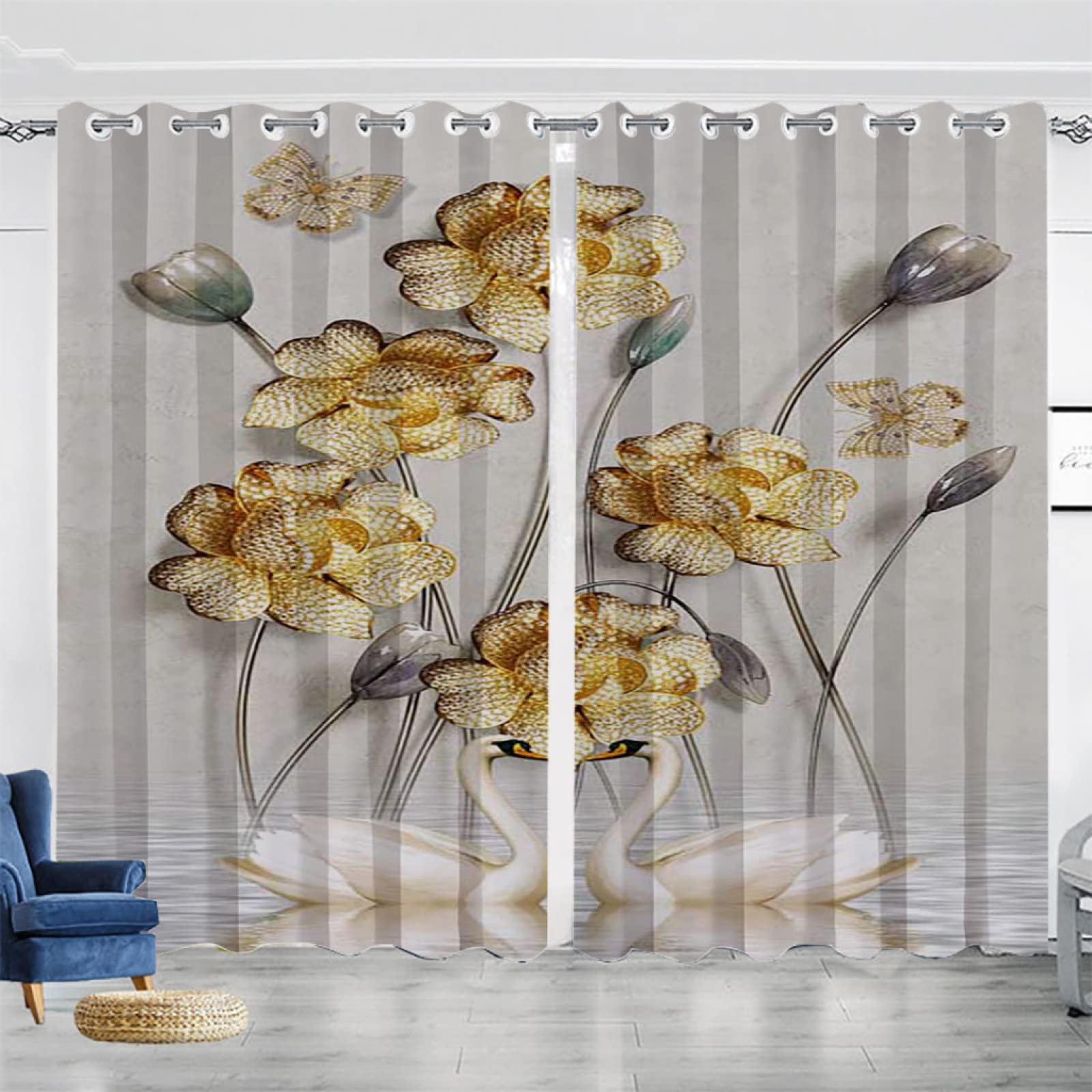 Vorhang Blickdicht Verdunklungsvorhänge Gardienen 2-SetBlume 150x166cm