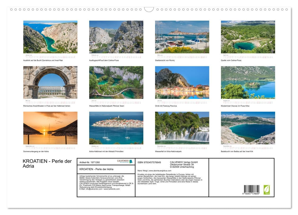 KROATIEN - Perle der Adria (Wandkalender 2026 DIN A2 quer), CALVENDO Monatskalender: Highlights einer Reise durch Kroatien (CALVENDO Orte)