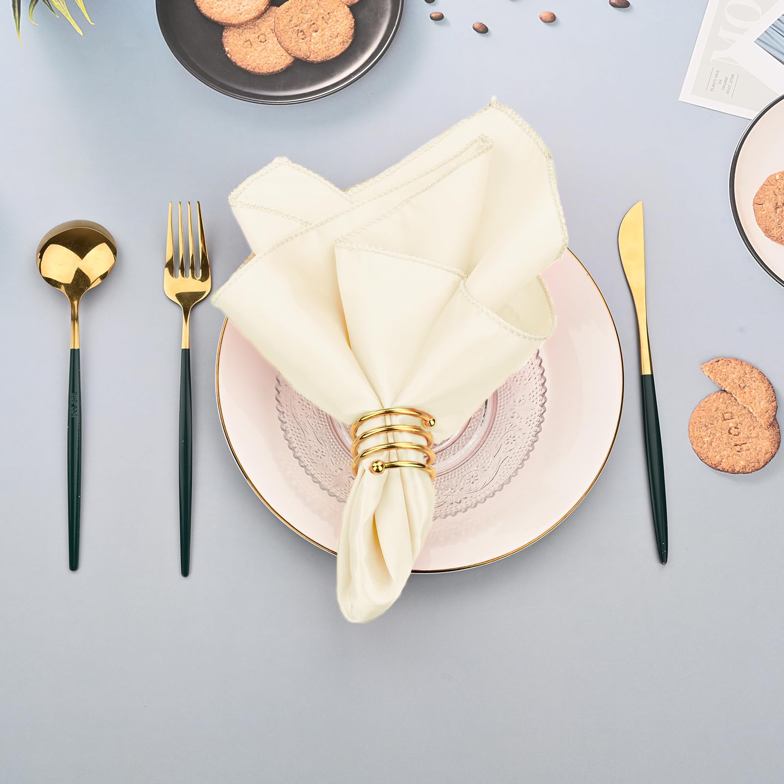 Lot de 100 serviettes de table carrées en satin doux et lavable pour mariages, fêtes, dîners, Thanksgiving, Noël - Ivoire - 50,8 cm