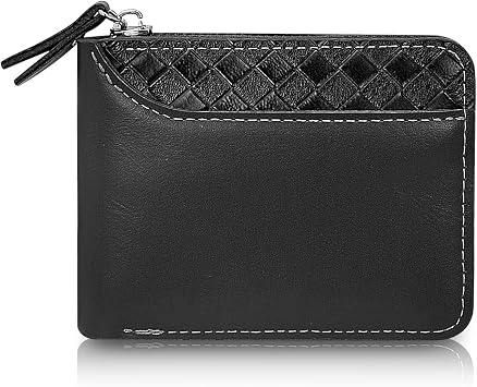PU Leather Wallets for Men, Minimalist Bifold Wallet with Zipper, Small Card Holder Wallet with ID Window and Coin Pocket Black