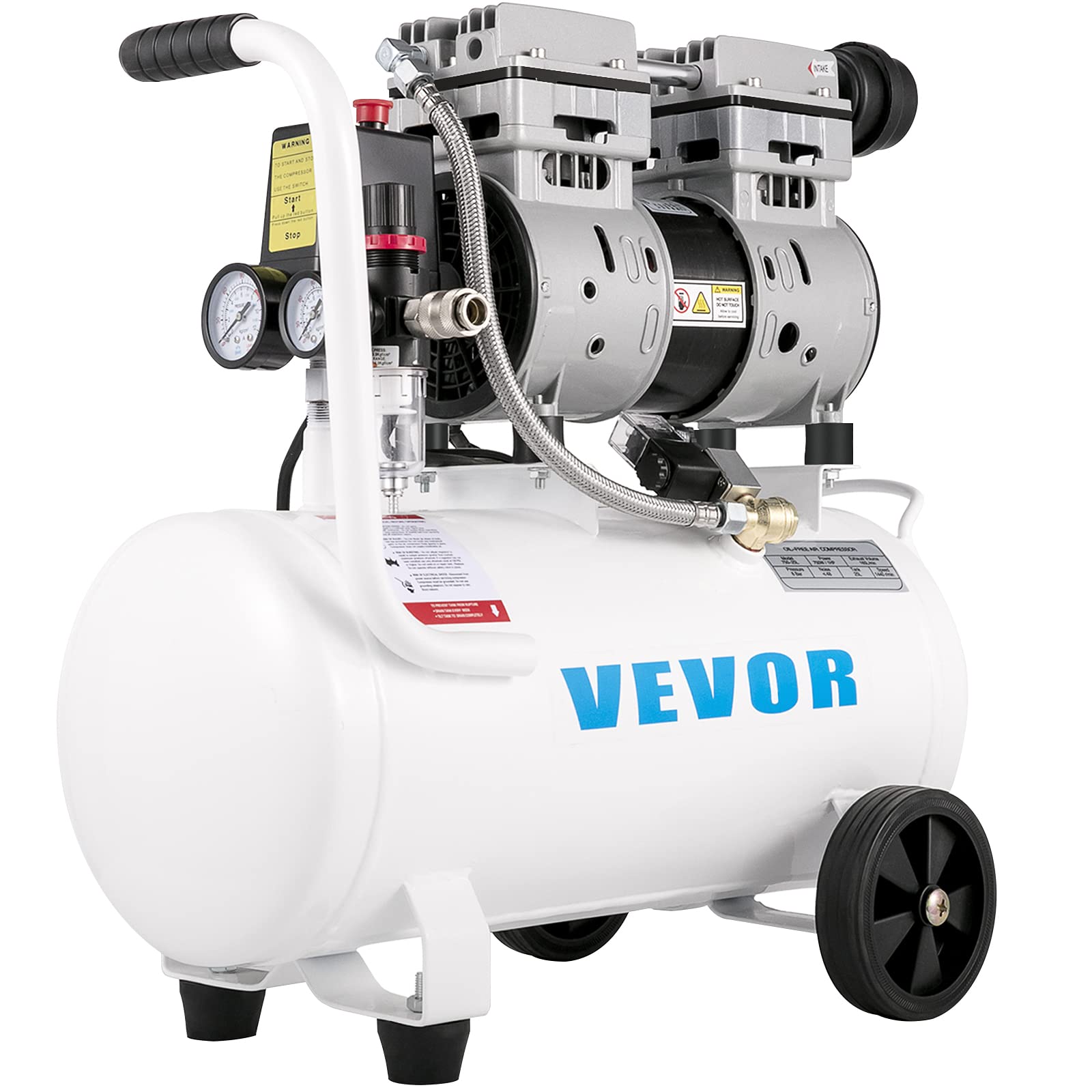 VEVOR Compressore Silenzioso 750W, Oil-free 25 L, Pressione 8 Bar, 220V, Compressore d'Aria Portatile, Rumorosità: 68 dB, per Esigenze di Gonfiaggio