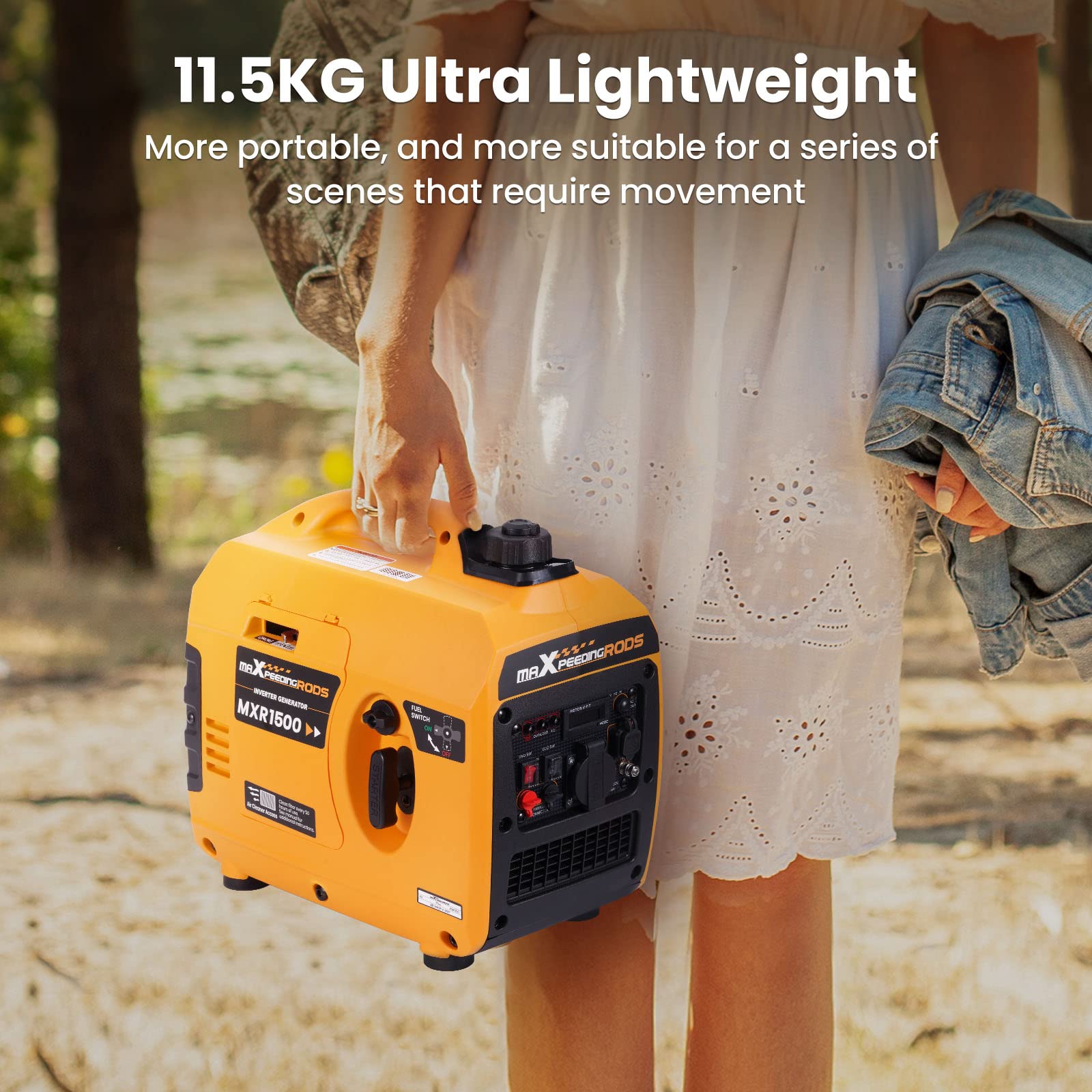 maXpeedingrods Inwerterowy generator prądu 1200 W, benzynowy, 4-suwowy | lekki jako awaryjny agregat prądotwórczy do garażu