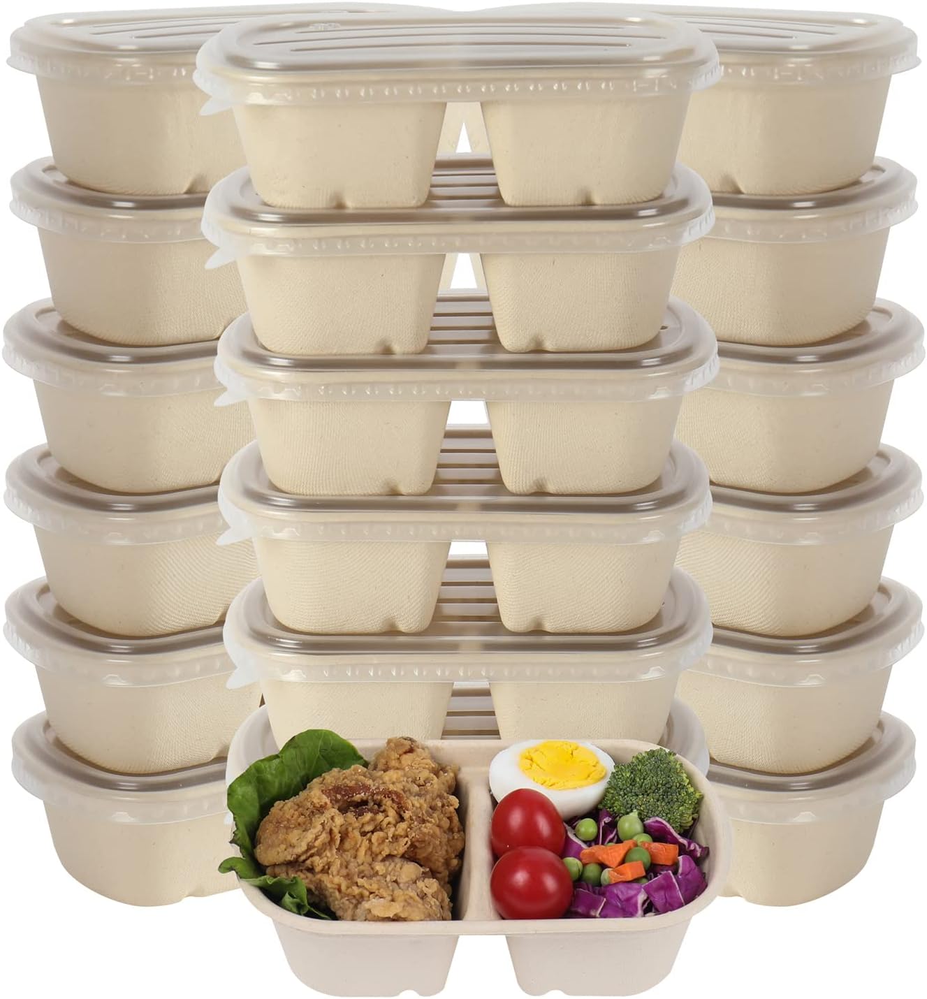 JAYEEY 23OZ Disposable bowls with lids, 2 compartment Compostable Fiber ...