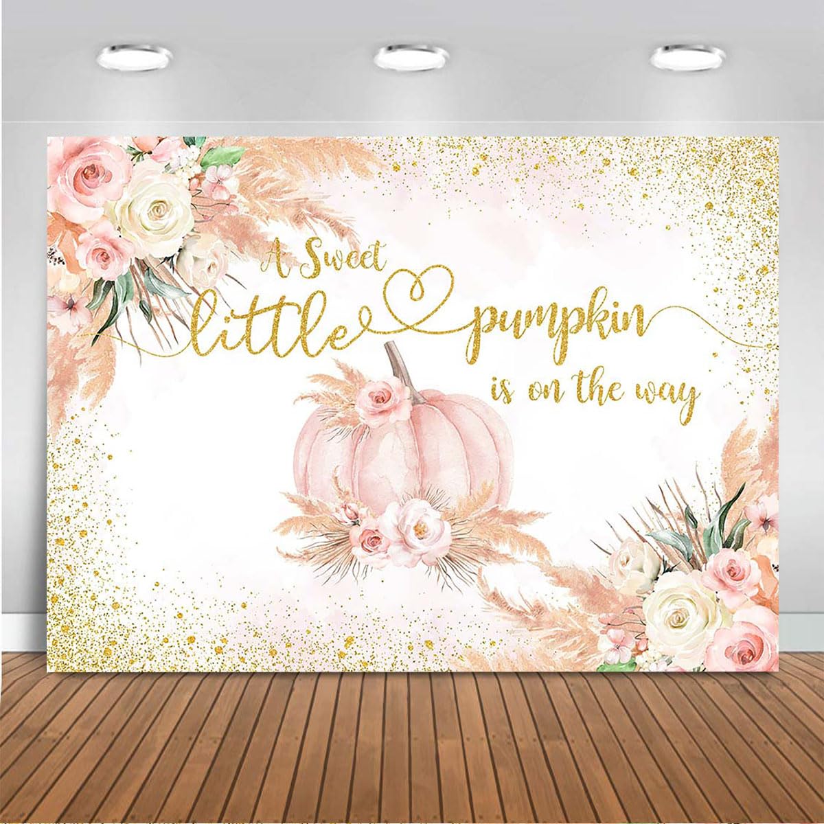 Herbst Babyparty Dekoration „A Little Pumpkin Is On The Way“ – Banner & Kürbis-Deko, Rosa/glitzer