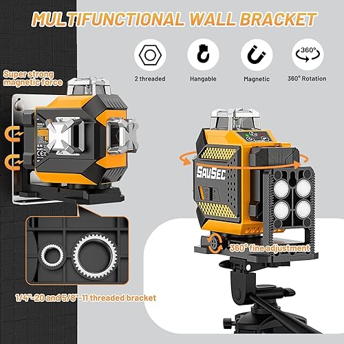 Miniatura 7 de Nivel láser autonivelante 901CG 360, láser verde de línea cruzada de 148 pies, línea vertical horizontal de 360 x 130