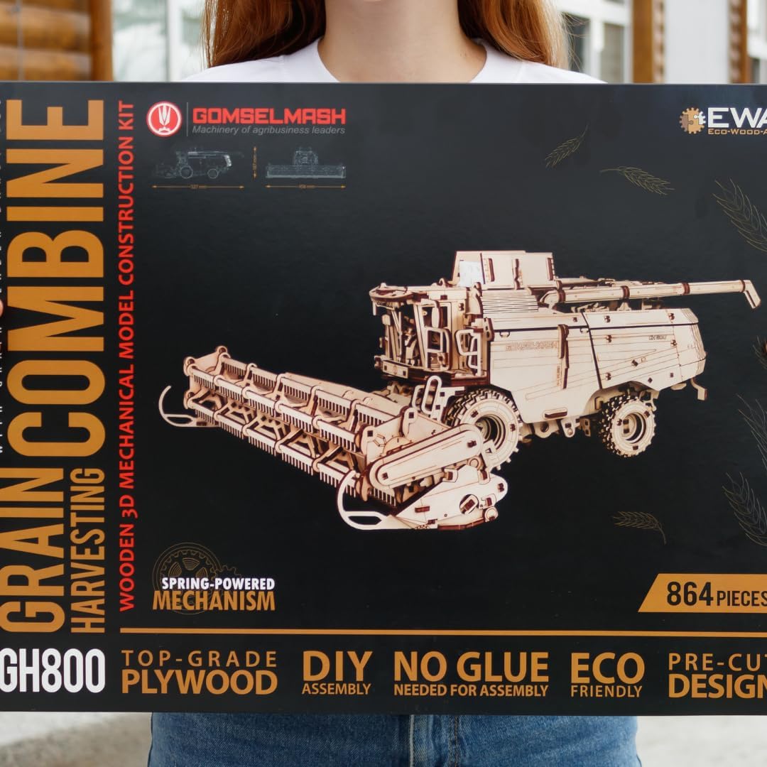 EWA Eco-Wood-Art 3D Wooden Puzzle, 14 Years and Up, 20.75x18.03 Inches, Harvesting Combine, Wood, 864 Pieces