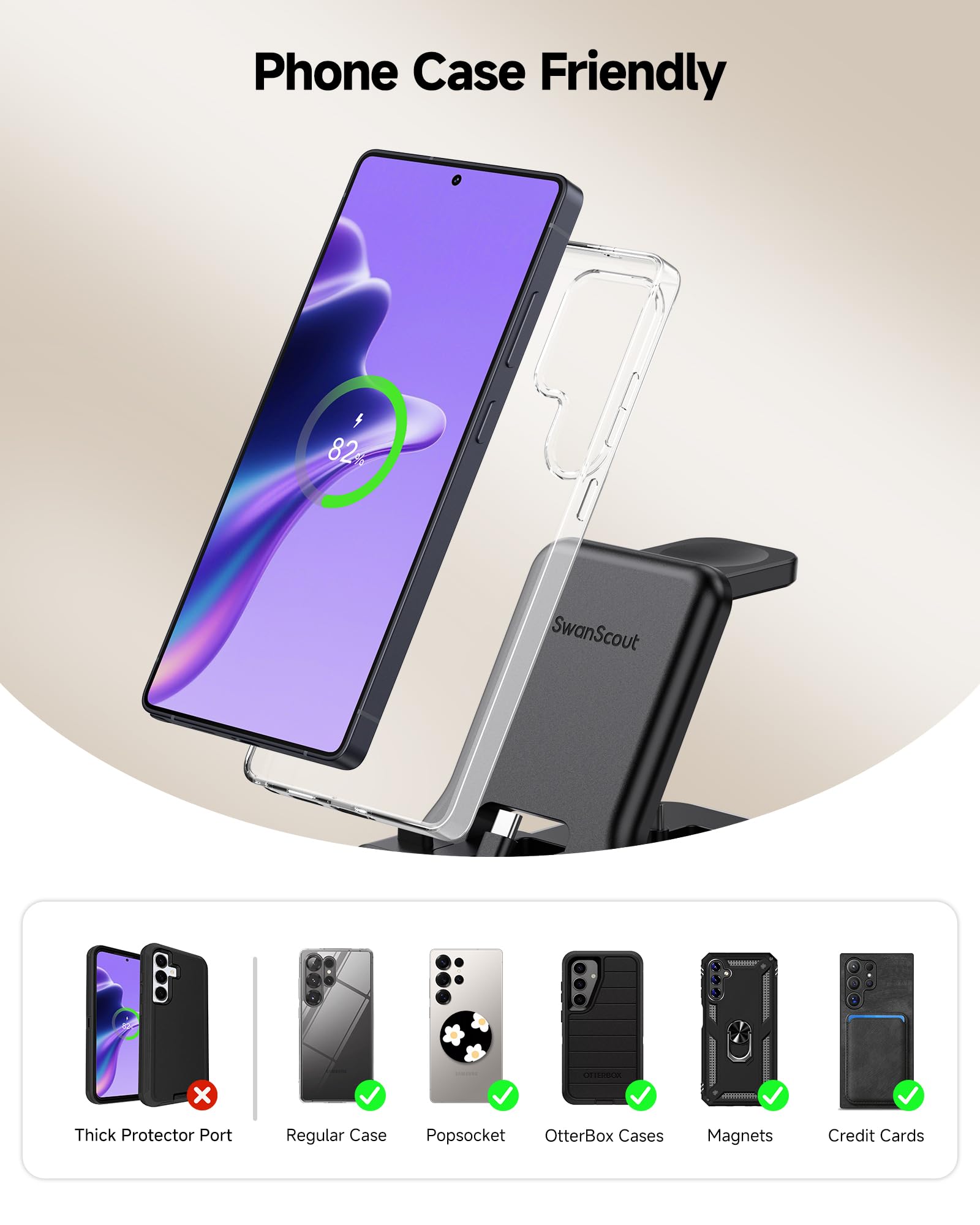USB C 25W Stazione di Ricarica per Samsung Z Fold 8 Ultra/Flip 8/S26/A56 | Caricatore Piehevole 3-in-1 per Galaxy Watch 8/7/Ultra/FE/6, Carica Rapida per Samsung S26 Ultra/S26+/A36/A17/Z Flip/Z Fold